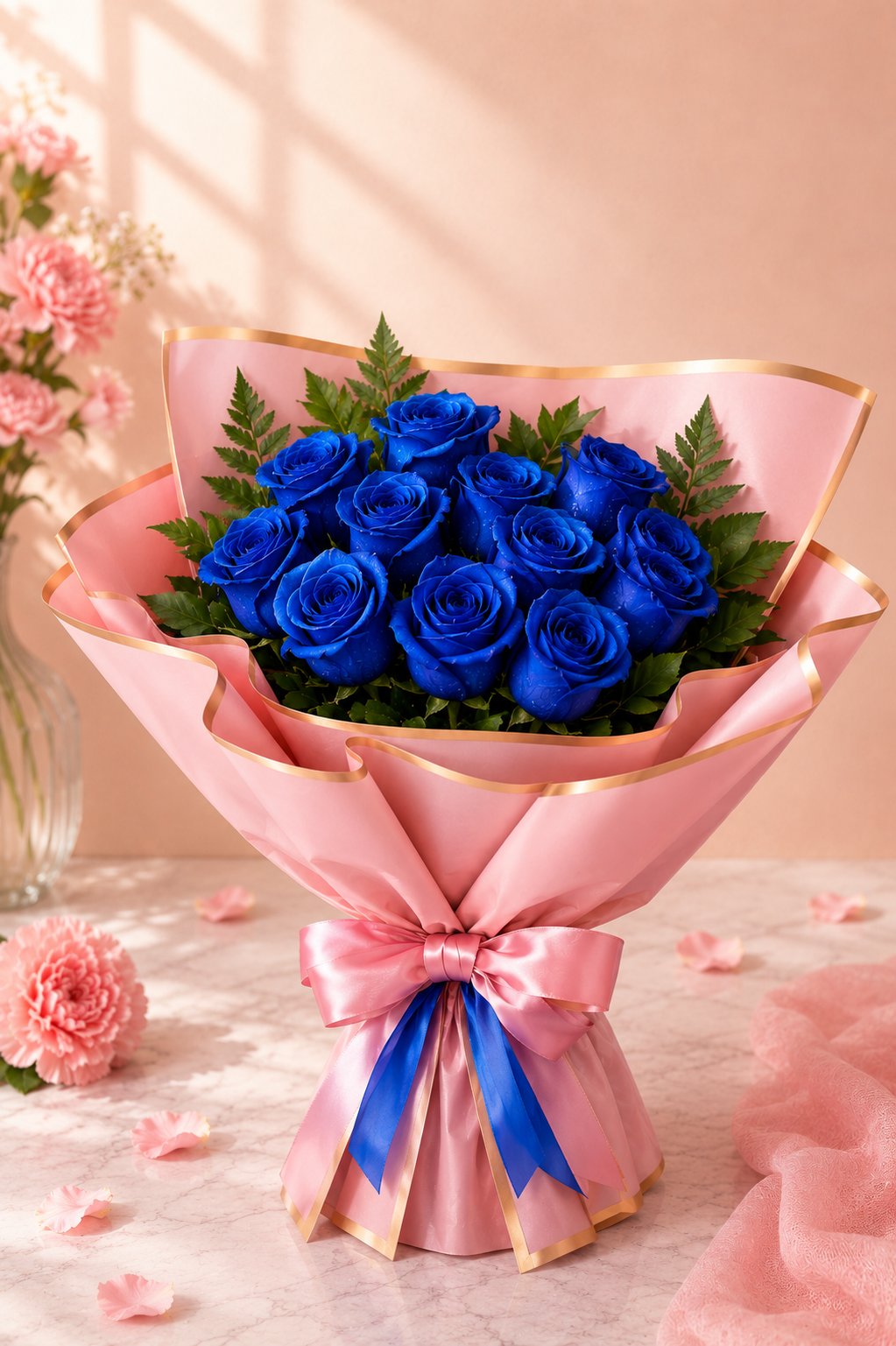 Dozen Blue Roses in Special Wrapping
