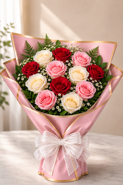 Mix dozen roses with special wrapping