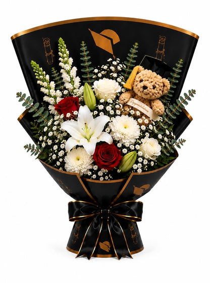 Elegant Graduation Bouquet with Teddy Bear