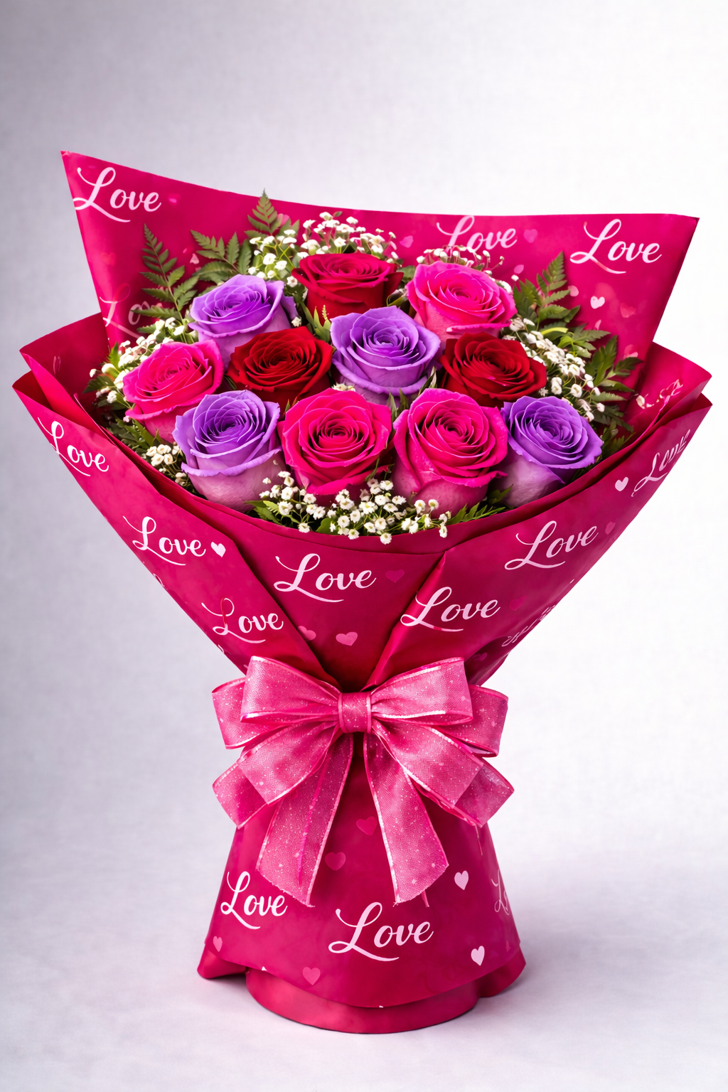 Valentine Premium Rose Bouquet (Red+Pink+Purple)